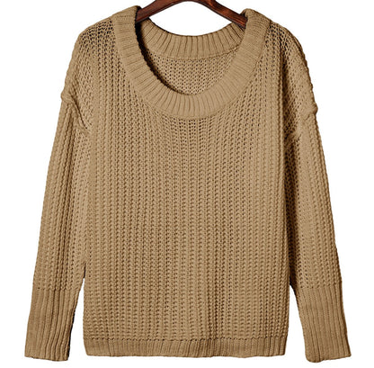 Knitted Loose Long Sleeve Pullover Crew Neck Sweater