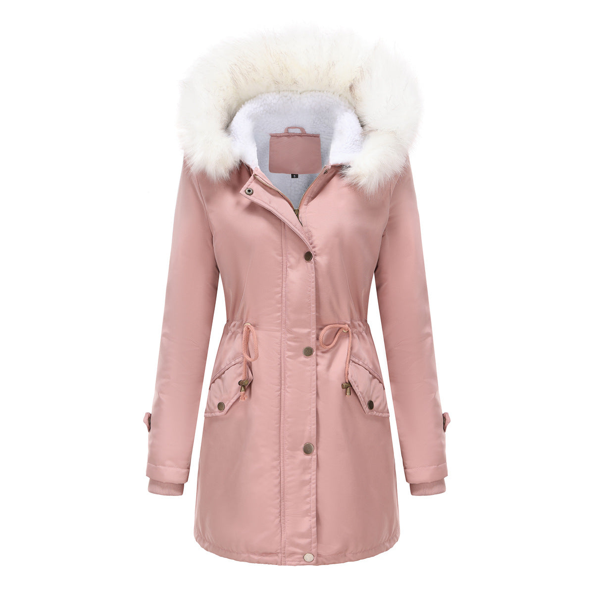 Detachable Fur Collar Hooded Cotton Padded Fleece Padded Coat