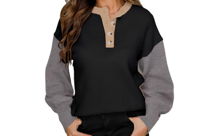 Button Splicing Pullover Sweater