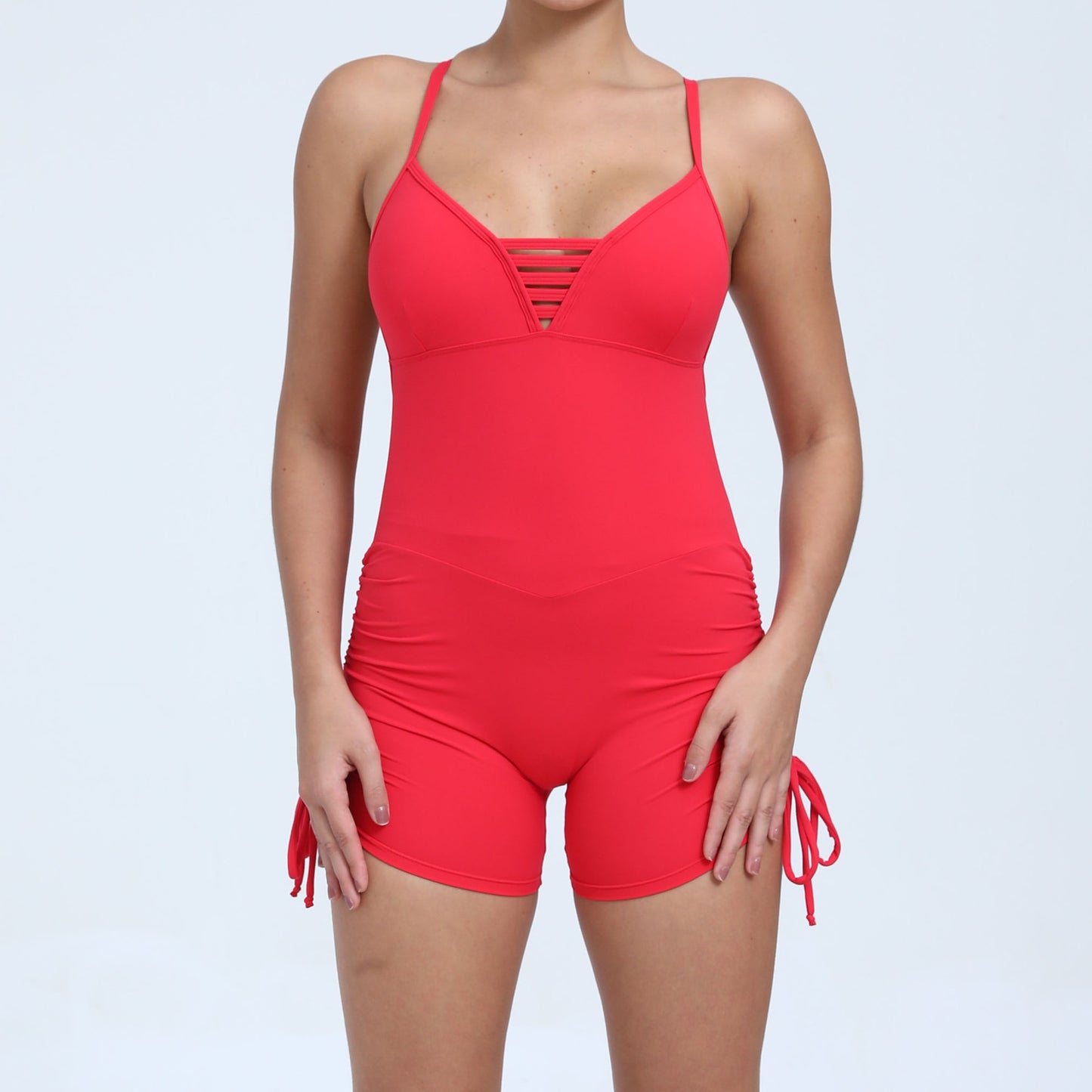 Hollow Cutout Side Drawstring Yoga Fitness Tight Sports Romper