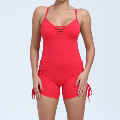 Hollow Cutout Side Drawstring Yoga Fitness Tight Sports Romper