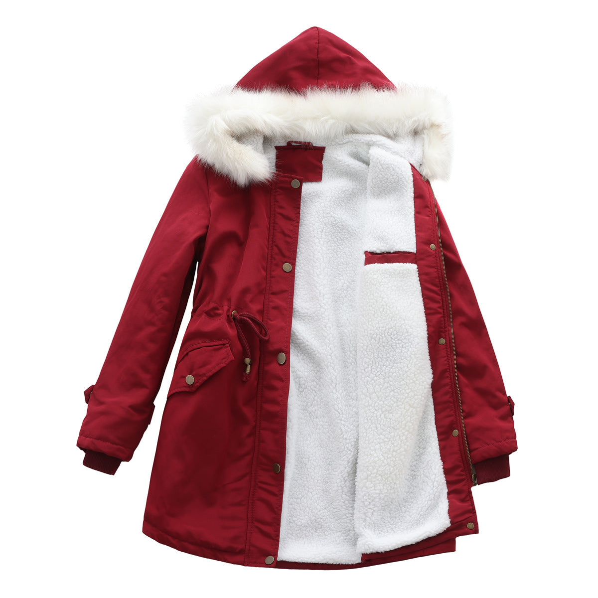 Detachable Fur Collar Hooded Cotton Padded Fleece Padded Coat