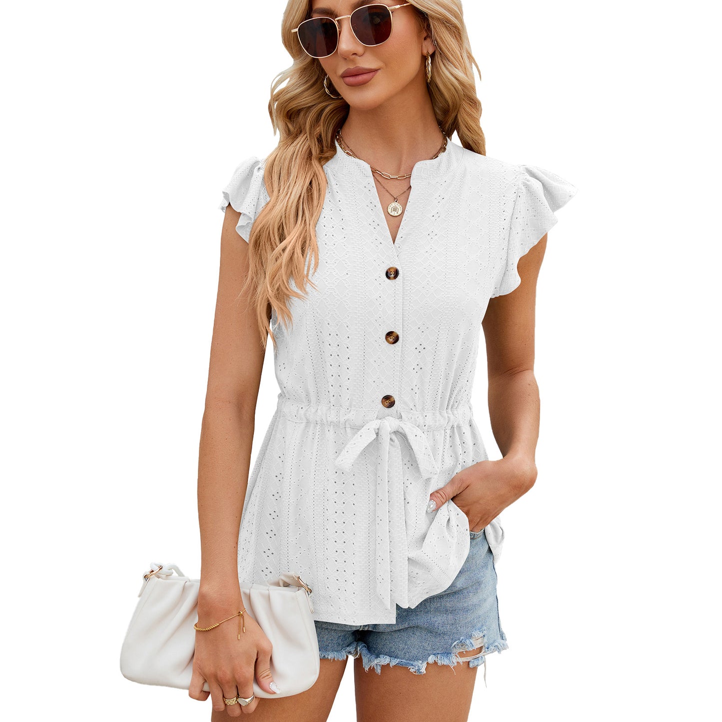 Button Lace-up Top