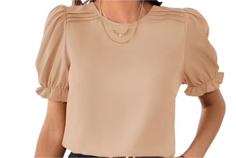 Solid Color Round Neck Shirt Top