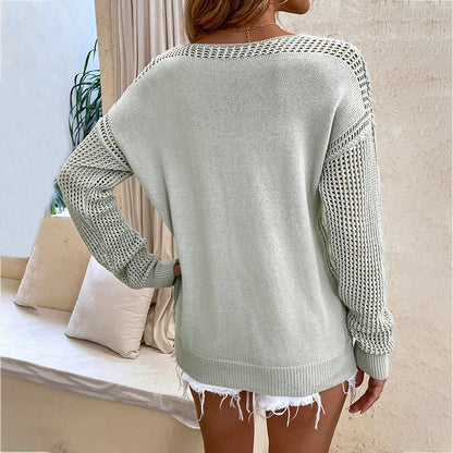 Solid Color Hollow Cutout Sweater