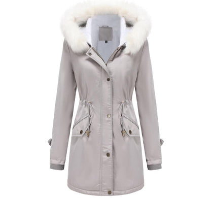 Detachable Fur Collar Hooded Cotton Padded Fleece Padded Coat