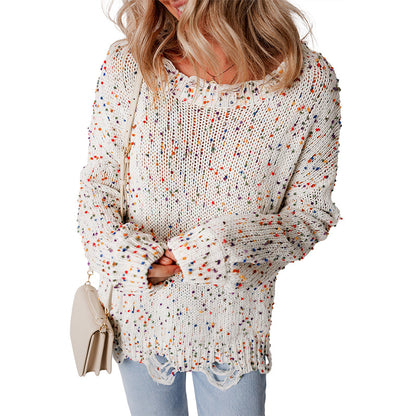 Color Spotted Knitted Long Sleeve Sweater