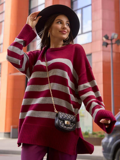 Casual Striped Loose Crew Neck Pullover Sweater