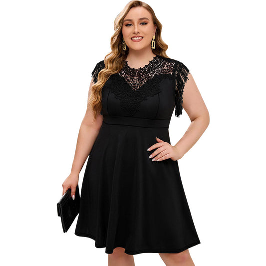 Plus Size Lace Tassel A-Line Elegant Dress