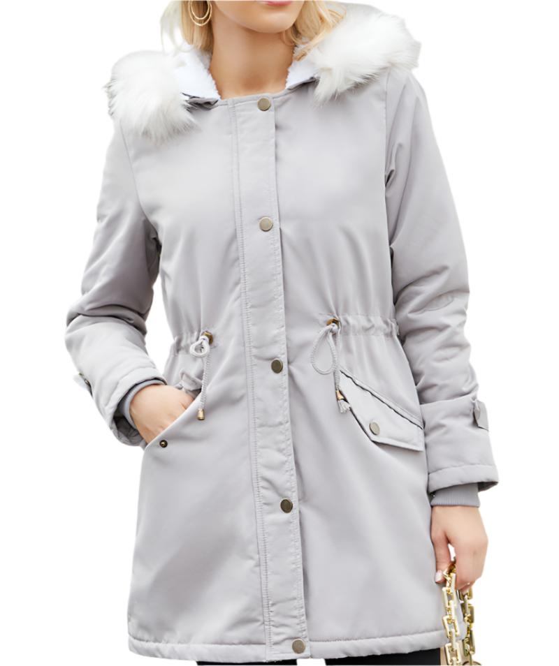 Detachable Fur Collar Hooded Cotton Padded Fleece Padded Coat