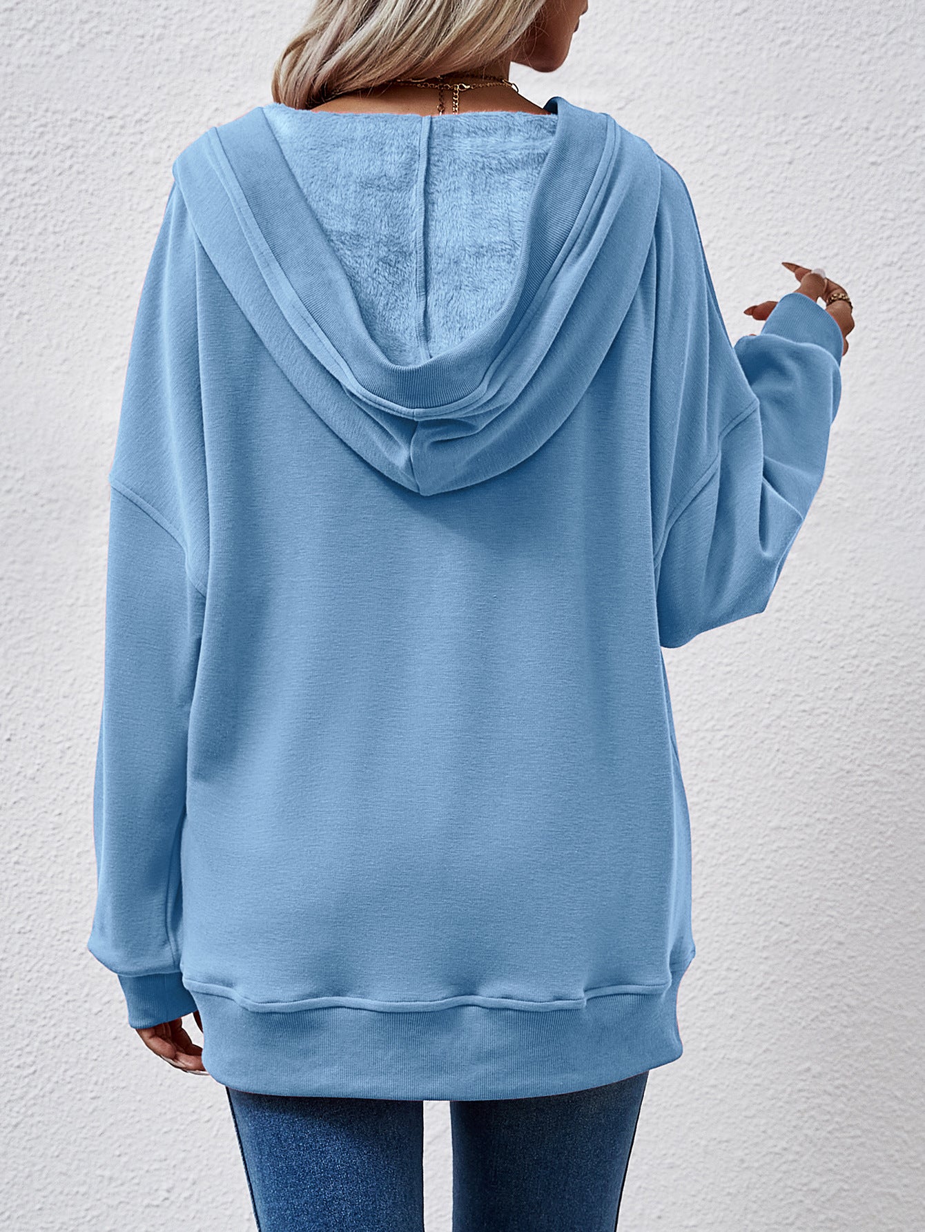 Solid Color Hooded Kangaroo Pocket Long-Sleeve Sweatshirt