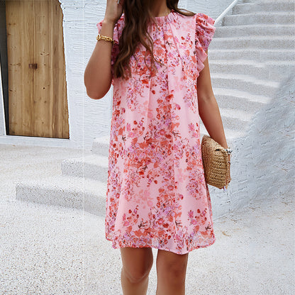 Chic Elegant Printed Ruffle Sleeveless Dress