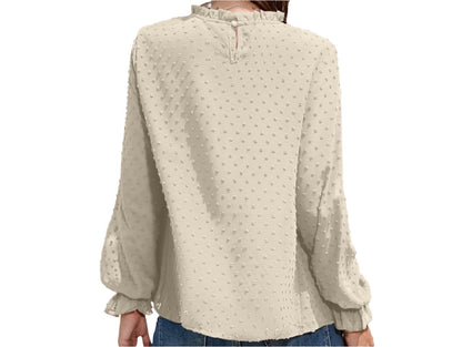 Chiffon Smocking Long Sleeve Shirt Top