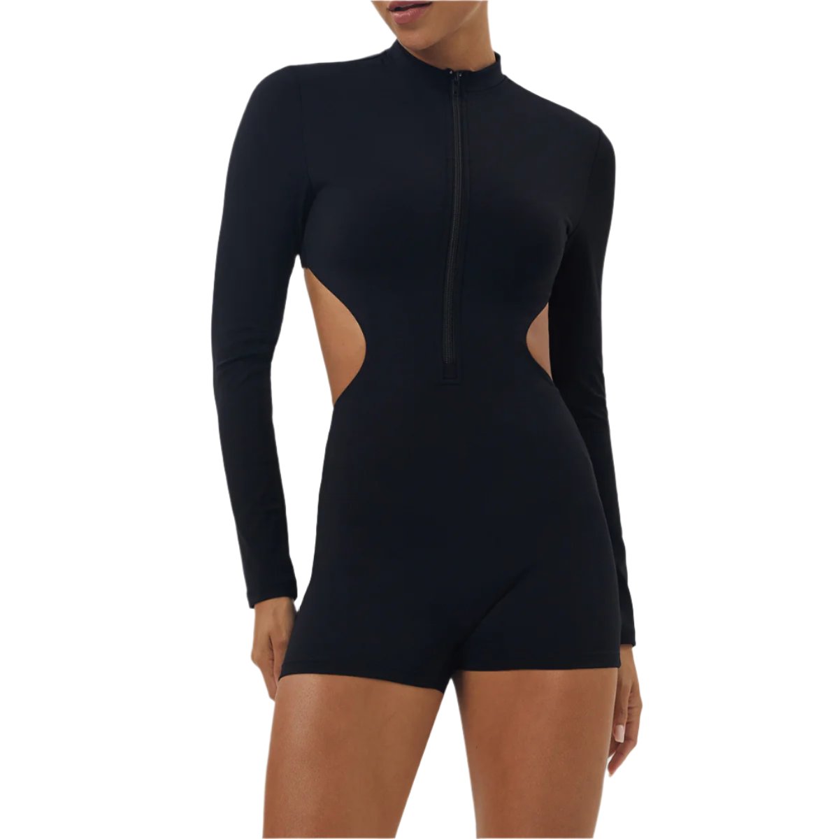 Cinched Long Sleeved Yoga Half Zip Workout Romper