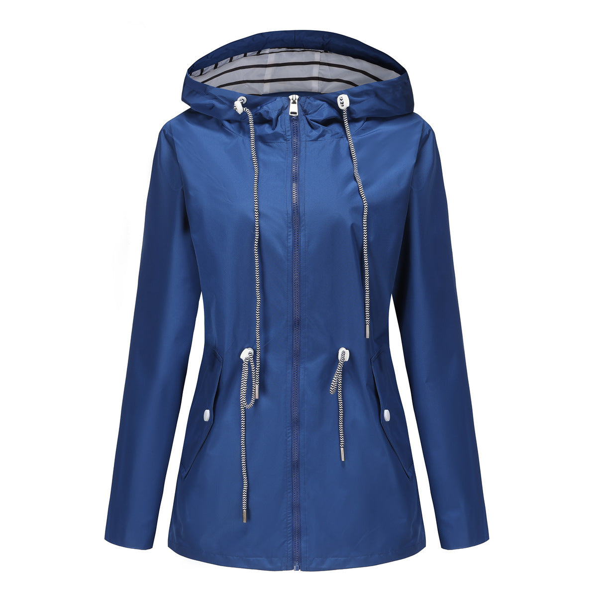 Long Sleeved Waterproof Hooded Mid Length Trench Raincoat