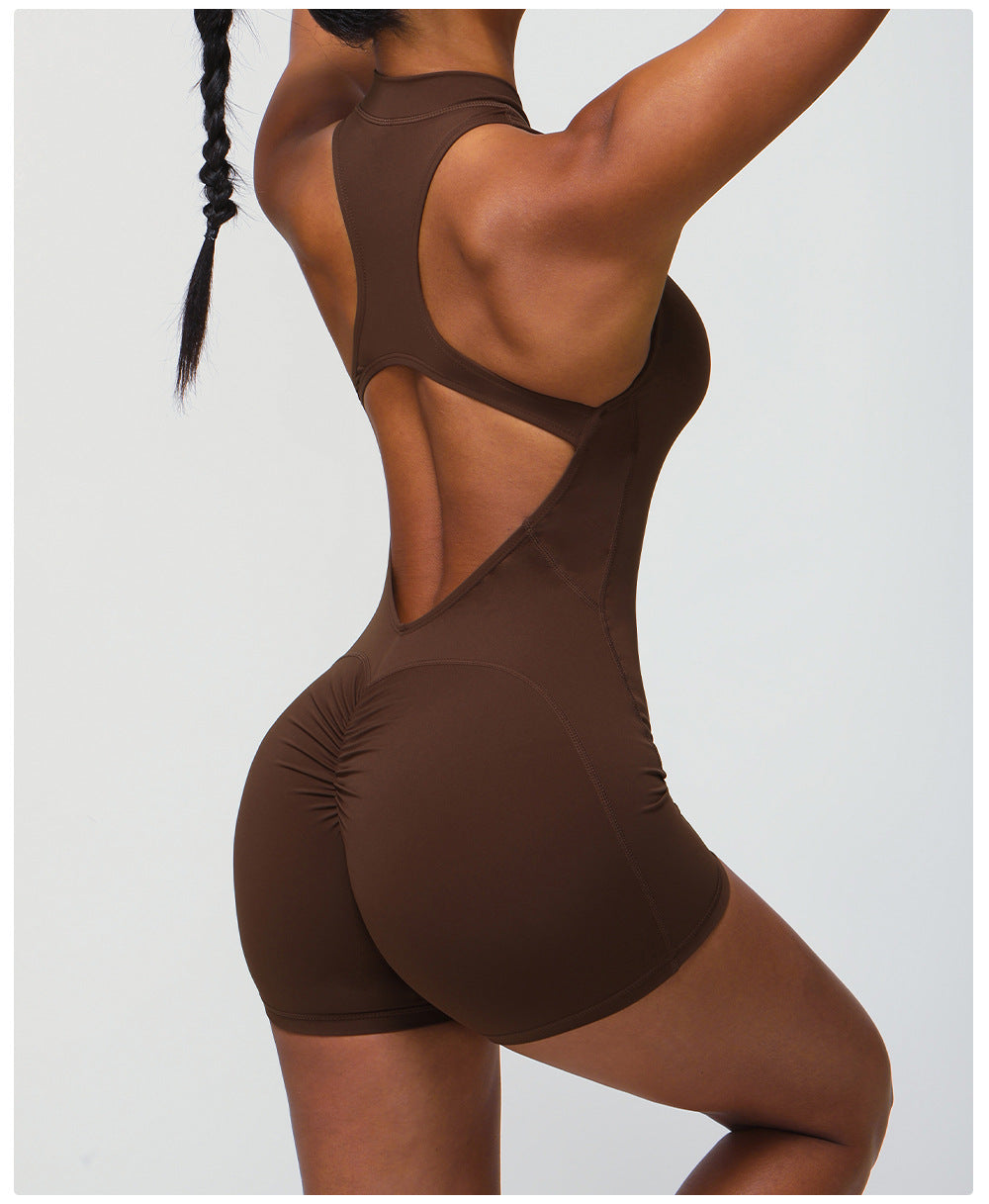 Zipper One Piece Fitness Peach Hip Yoga Romper