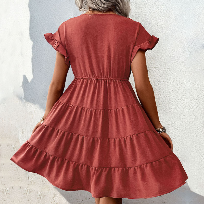 Summer Raglan Sleeve Solid Color Dress