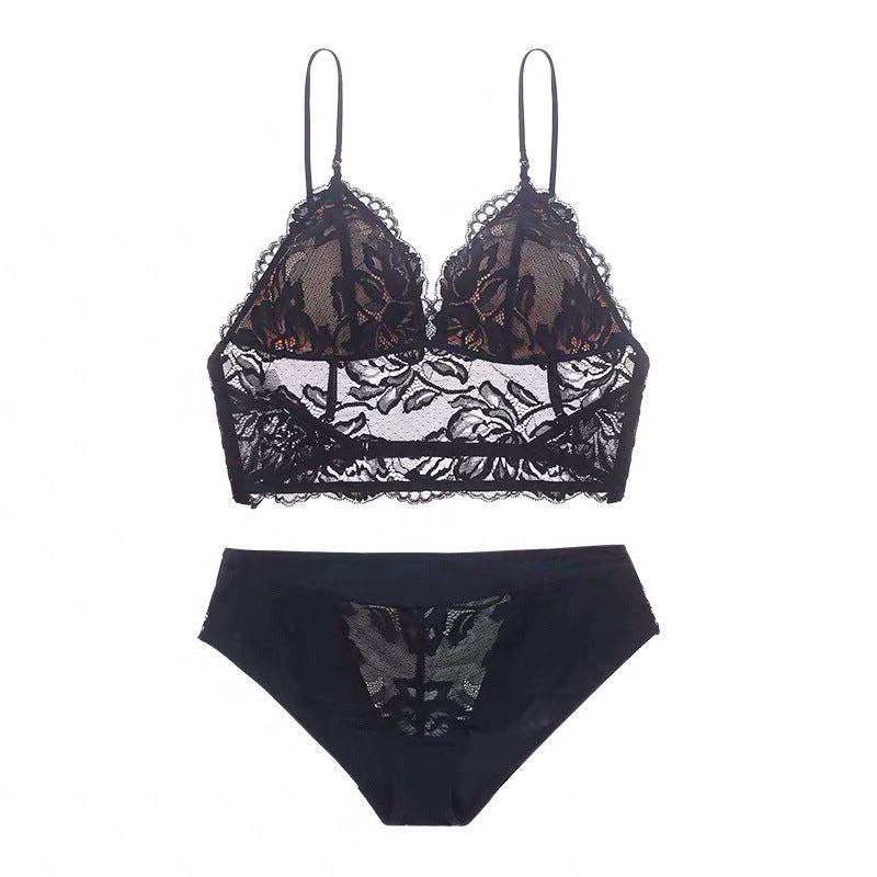 Beauty Embroidery Lace Thin Wireless Bra Panties Set