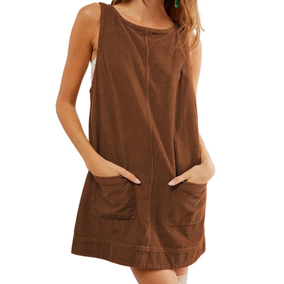 Casual Corduroy Sleeveless Dress