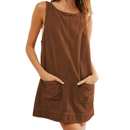 Casual Corduroy Sleeveless Dress