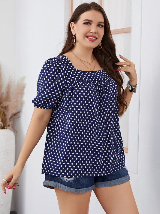 Plus Size Chiffon Polka Dot Blouse