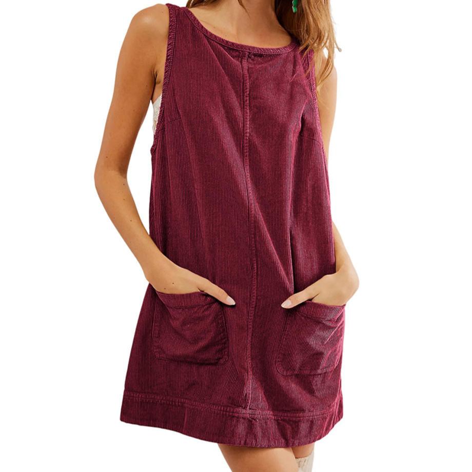 Casual Corduroy Sleeveless Dress