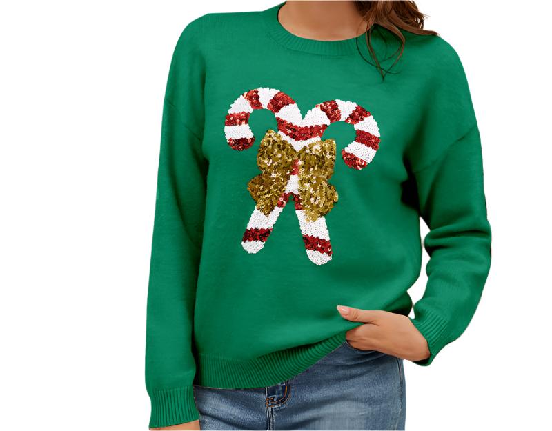 Christmas Candy Canes Sequined Sweater