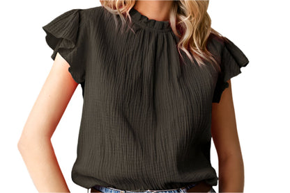 Rose Ruffle Sleeve Textured Top