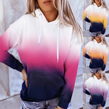 Long Sleeved Gradient Printed Casual Hoodie