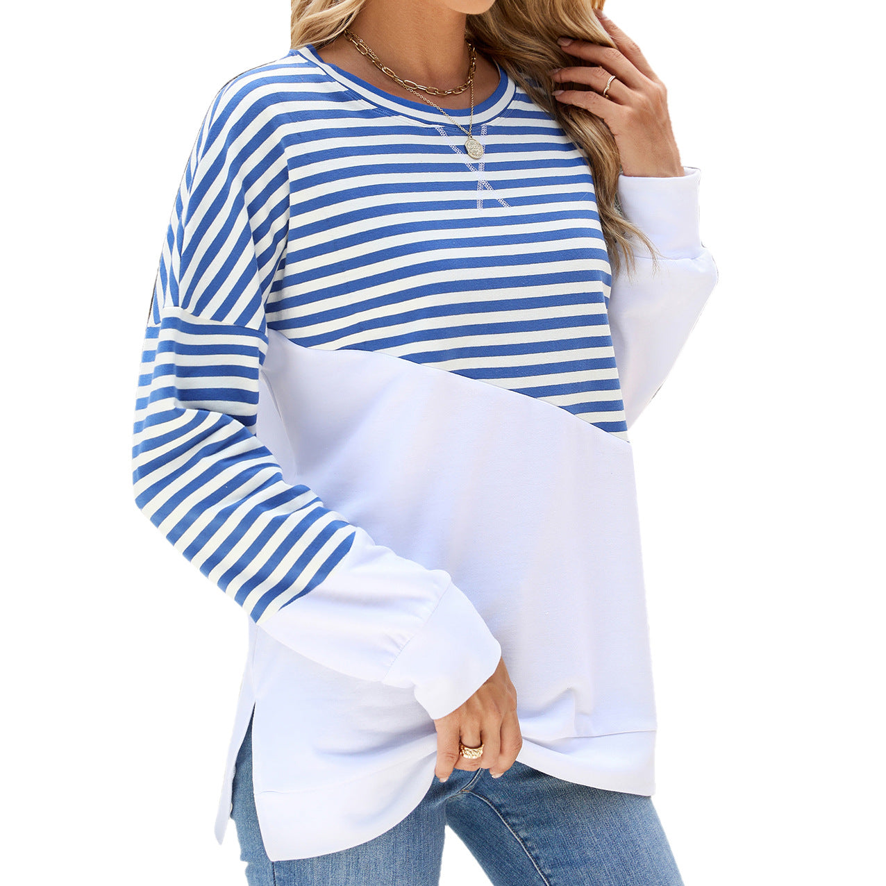 Contrast Color Striped Long Sleeve Sweater