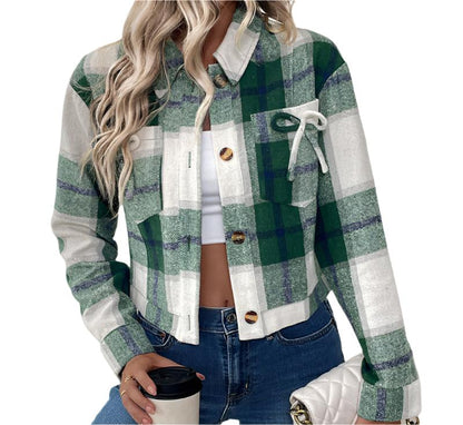 Plaid Retro Woolen Bow Coat