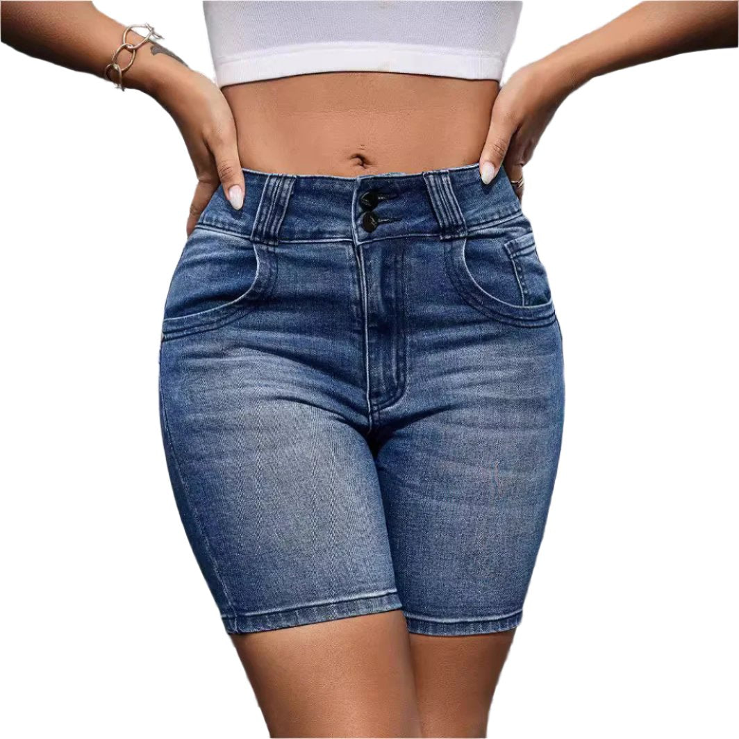 High Waist Straight Denim Shorts