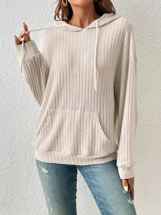 Knitwear Hooded Sunken Stripe Kangaroo Pocket Long Sleeve Sweatshirt