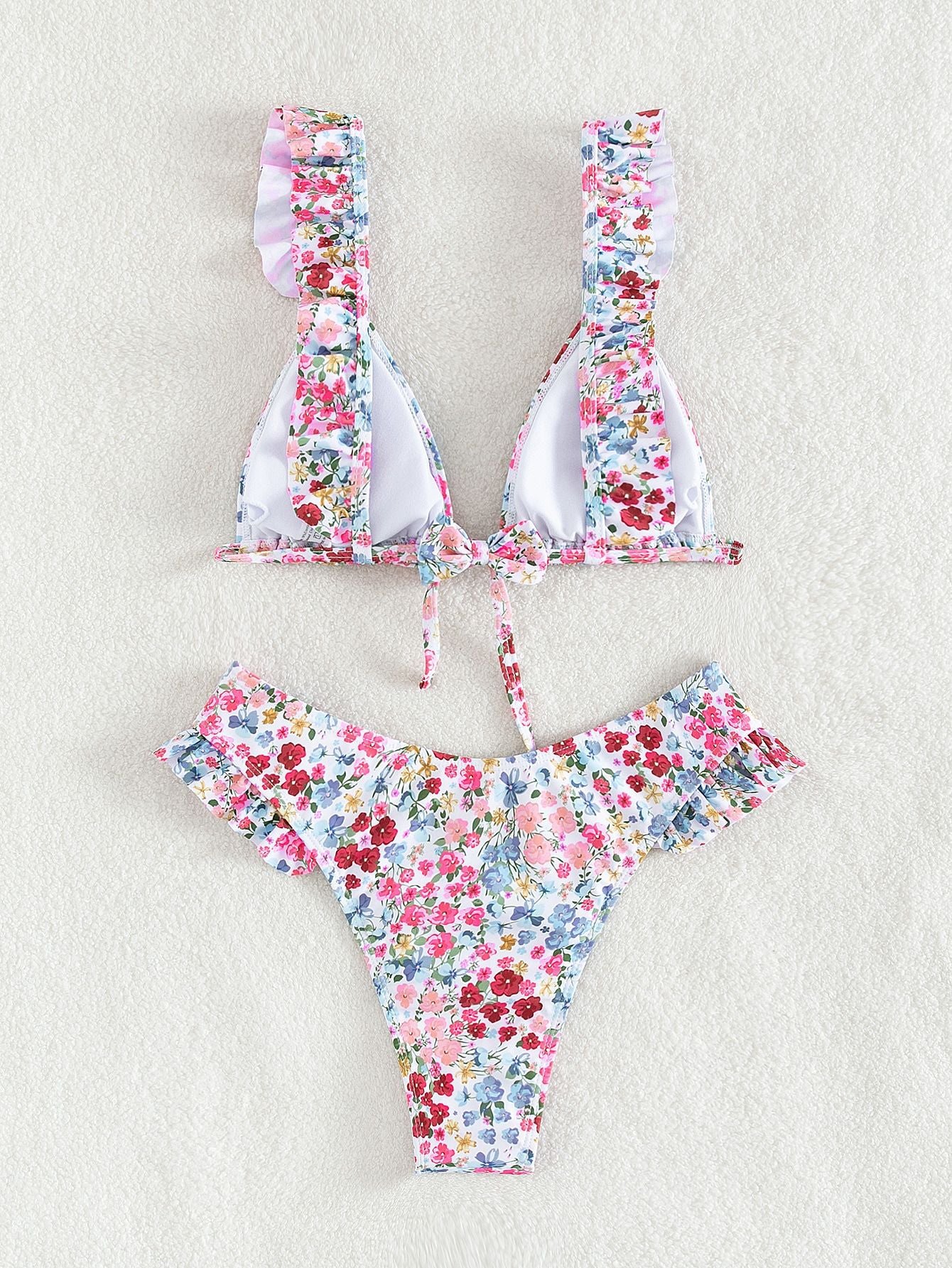 Sexy Floral Ruffle Lacing Bikini