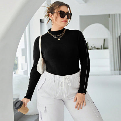 Plus Size Pile Collar Turtleneck Pullover Sweater