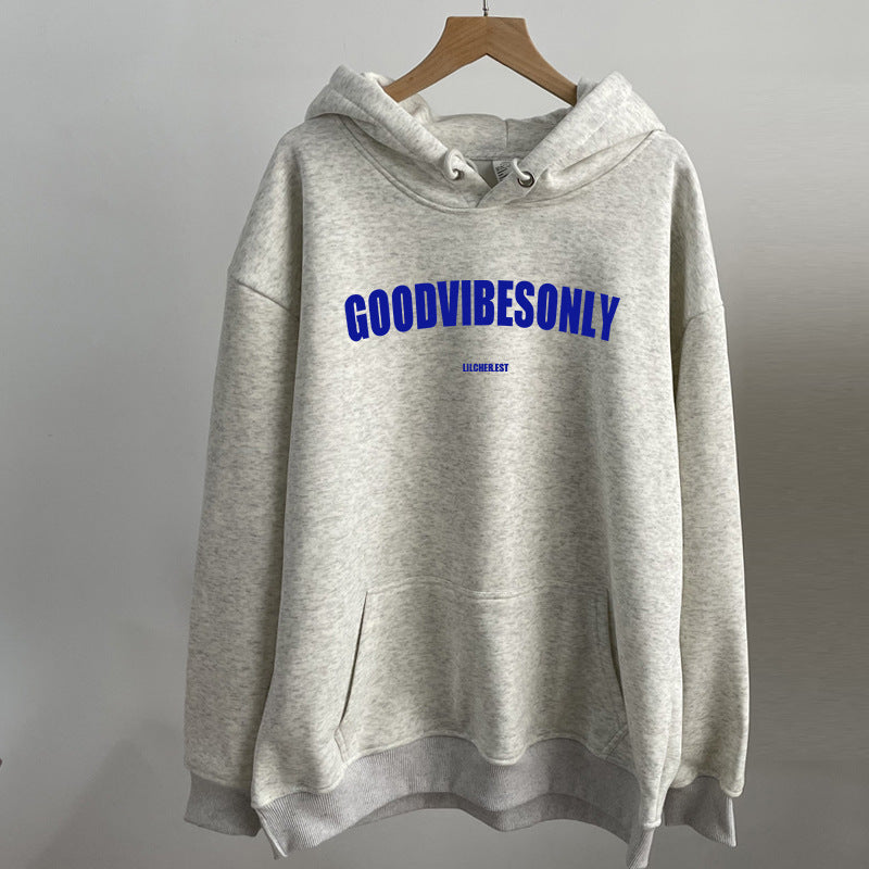 Fleece Printed Pullover Loose Hooded Cotton Sweatshirt