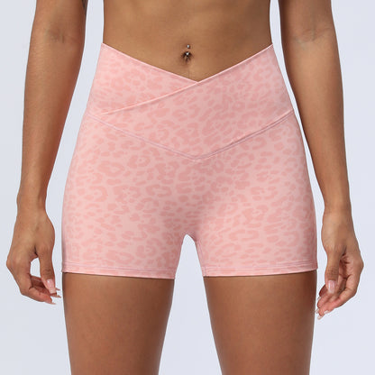 Leopard Yoga Cross Waist Fitness Shorts