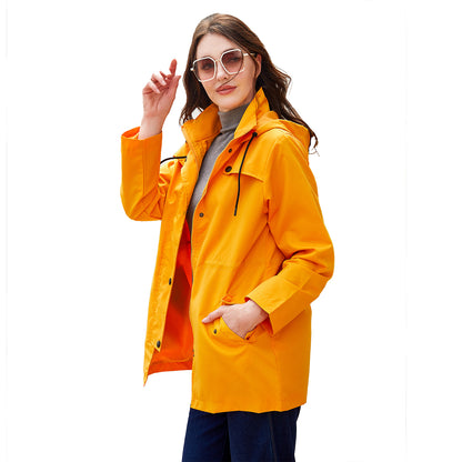 Windbreaker Mid Length Hooded Outdoor Raincoat