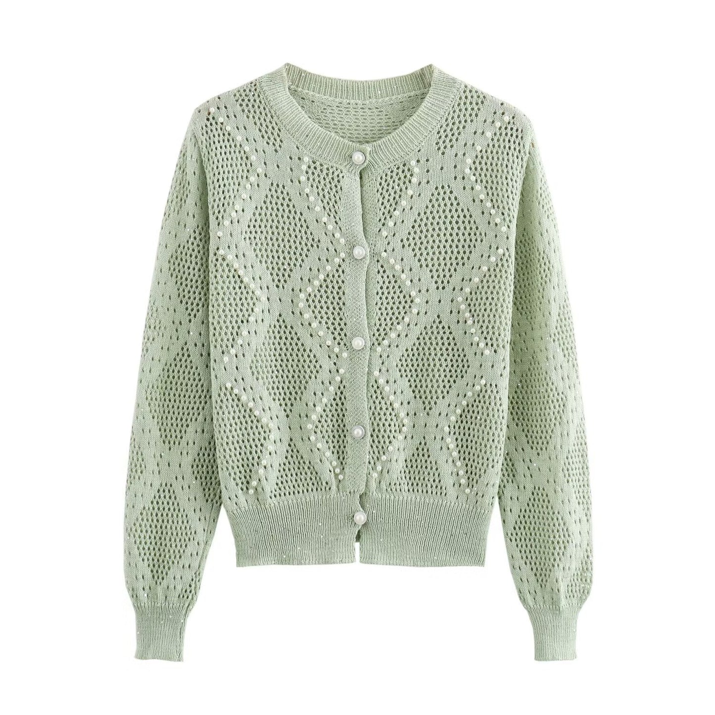 Rhombus Pearl Knitted Cardigan