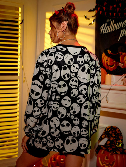 Halloween Skull Printed Sweater