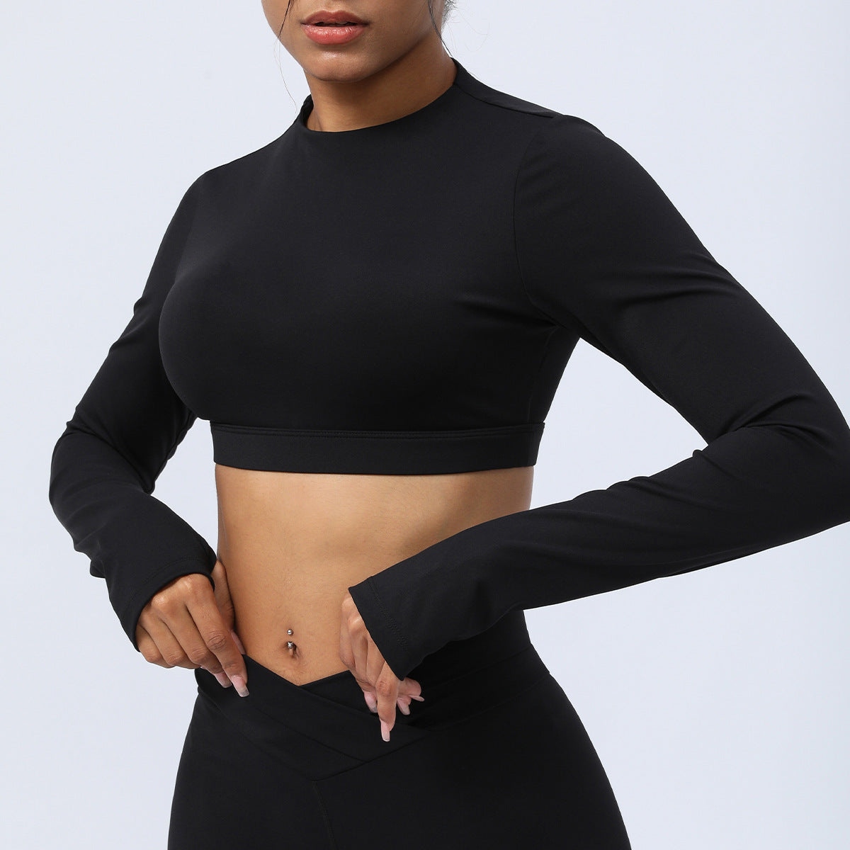 Hollow Cutout Back Yoga Long Sleeves Cropped Sports Top