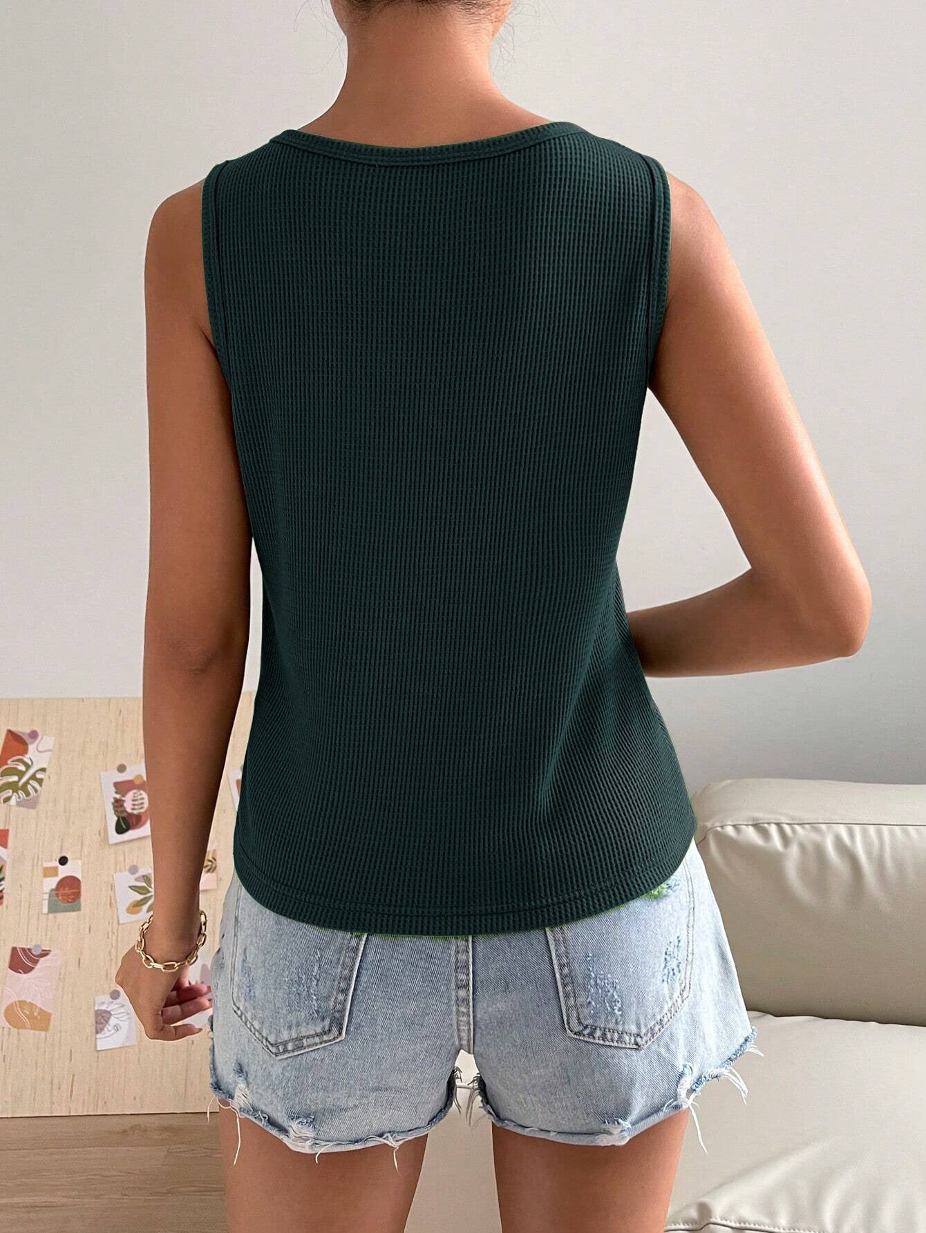 Sleeveless Casual Waffle Top