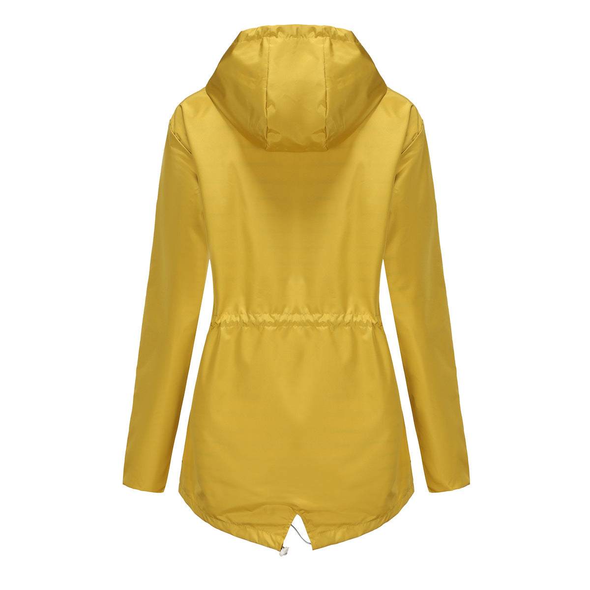 Long Sleeved Waterproof Hooded Mid Length Trench Raincoat