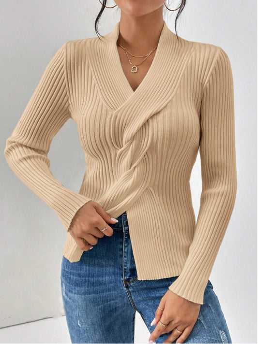 Knitwear Thread Slit Hemline Long Sleeve Sweater