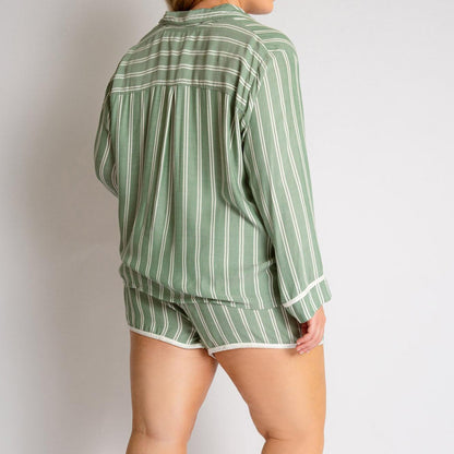 Striped Pajamas Long Sleeve Shorts Set