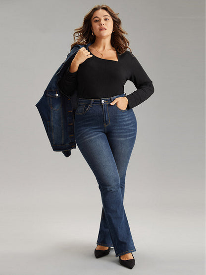 Plus Size Casual Knitted Long Sleeved Top