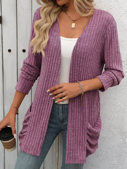 Fabric Brushed Pocket Long Sleeve Cardigan