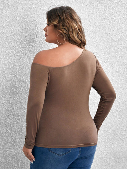 Plus Size Slim Fit Off-Shoulder Long Sleeved Top