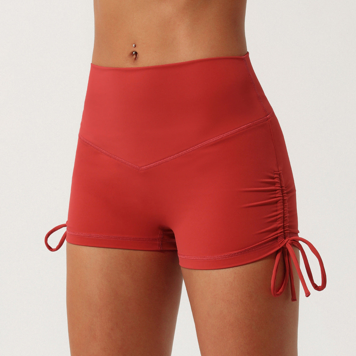 Pleated Drawstring Yoga Shorts