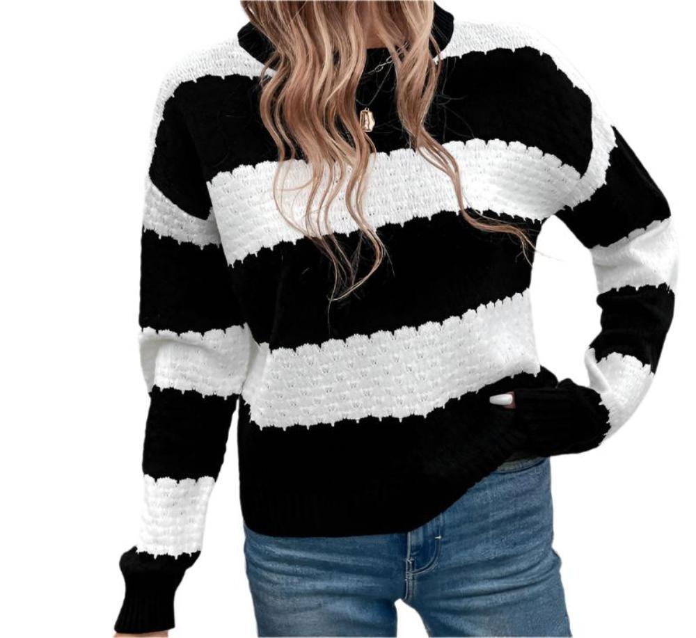 Knitted Long Sleeve Black White Sweater